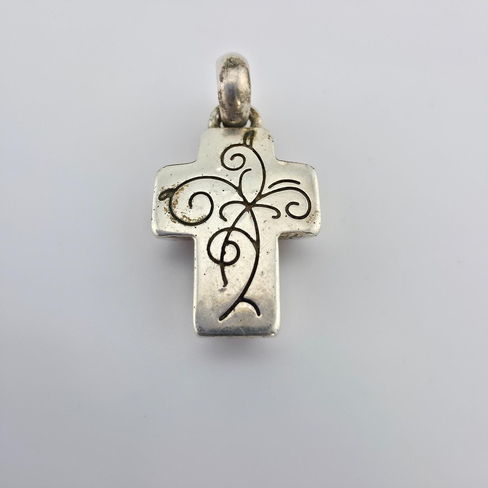 BRIGHTON 'Cross' Charm SWAROVSKI Crystals Chunky Frame Dangle Silver Plate - Picture 4 of 7